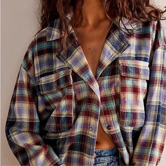 FP We The Free Izzy Plaid Cargo Shirt NWOT Size XS - Picture 2 of 6